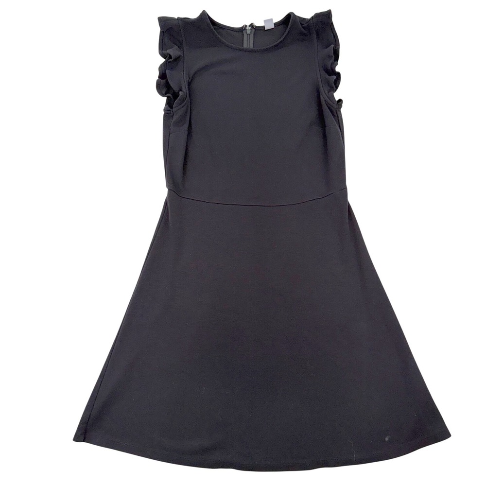 Old Navy Black Ruffle Sleeve Fit and Flare Knit Dress Knee Length Minimalist M